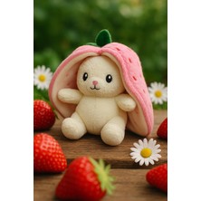 Sevimli Çilek Tavşan Peluş Çantalı Hediyelik 50 cm Oyuncak