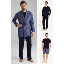 Us Polo Assn Erkek Lacivert Çeyiz Damat Pijama Takımı Röpdöşambırlı 5'li 12000