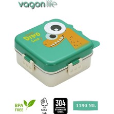 Vagonlife - Süper Dino Üç Bölmeli + Sos Kaseli Yeni Nesil Çocuk Beslenme Kutusu - Lunch Box 1190 Ml.
