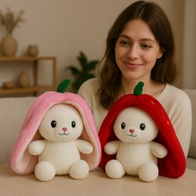 2 Adet Sevimli Çilek Tavşan Peluş Çantalı Hediyelik 50 cm Oyuncak