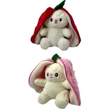 2 Adet Sevimli Çilek Tavşan Peluş Çantalı Hediyelik 50 cm Oyuncak