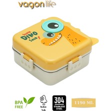 Vagonlife - Süper Dino Üç Bölmeli + Sos Kaseli Yeni Nesil Çocuk Beslenme Kutusu - Lunch Box 1190 Ml.