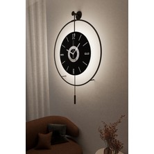 (Büyük Boy - 50*75 Cm) LEDLİ Siyaha Siyah Kadranlı Lux Metal Duvar Saati