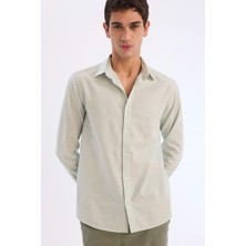 DeFacto Regular Fit Polo Yaka Keten Karışımlı Yazlık Uzun Kollu Gömlek E0518AX25SM