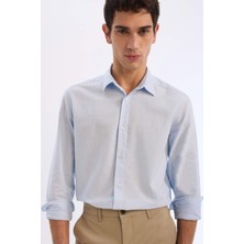 DeFacto Regular Fit Polo Yaka Keten Karışımlı Yazlık Uzun Kollu Gömlek E0518AX25SM