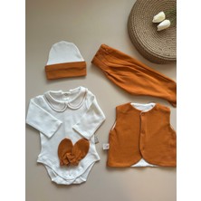 Yelekli Hastane Çıkışı Set - Tarçın / (Yelek, Pantolon, Body, Bere, Eldiven)