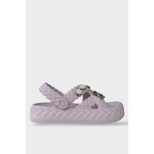 Liger Kadın Hafif Kaymaz Taban Taşlı Havuz Plaj Deniz Terliği Sandalet Lila