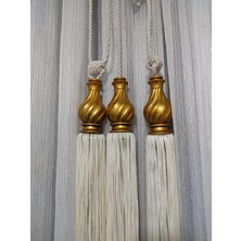 Fon Perde Tavan Bağlama Püsküllü Braçol Set ( Üçlü Set ) Krem