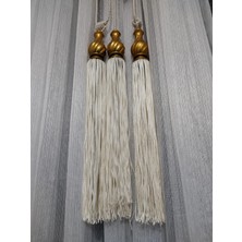 Fon Perde Tavan Bağlama Püsküllü Braçol Set ( Üçlü Set ) Krem