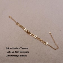 Hazemy Zarif Altın Rengi Çok Katmanlı Modern ve Işıltılı Zincir Bileklik