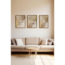 3 Parça Kahverengi Gerçek Ahşap Çerçeveli Tablo Seti - Model 19