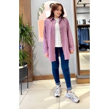 Oversize Geniş Kesim %100 Pamuk Kadın Kırmızı Piti Kare Tunik Gömlek.
