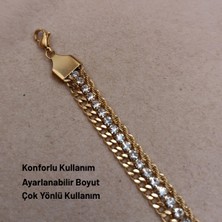 Hazemy Göz Alıcı Işıltısıyla Çok Katmanlı Kristal Detaylı Altın Rengi Bileklik