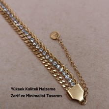 Hazemy Göz Alıcı Işıltısıyla Çok Katmanlı Kristal Detaylı Altın Rengi Bileklik