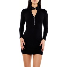 F21 Fermuarlı Mini Kazak Elbise