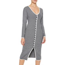 F21 Çizgili Triko Midi Elbise
