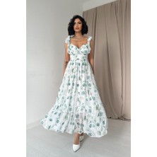 Nidam Butik Yeşil Şifon Drapeli Elbise