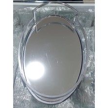 36X22CM Oval Gümüş Renk Metal Aynalı Cam Tepsi 15INCH Yuvarlak Makyaj Parfüm Banyo Krom 1 Adet