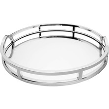 36X22CM Oval Gümüş Renk Metal Aynalı Cam Tepsi 15INCH Yuvarlak Makyaj Parfüm Banyo Krom 1 Adet