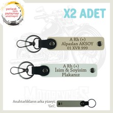 Motosiklet Maceracıları, Isim Plaka ve A Rh + Kan Grubu Acil Durum Anahtarlığı X2, Beyaz-S Kahve-Gr