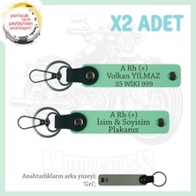 Efsane Motorculara Özel Isim Plaka ve  A Rh (+) Kan Grubu Yazılı Hediye X2 Set Anahtarlık, Yeşil-Gr