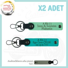 Arkadaşa Özel, Isim Plaka ve A Rh (-) Kan Grubu Yazılı X2 Hediye Anahtarlık Set, Yeşil-K Turkuaz-Gr