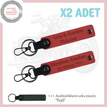 Motor Seven Sevgiliye Çok Özel Hediye, Isim ve Plaka Yazılı 2'li Anahtarlık, Nar Çiçeği-Yeşil