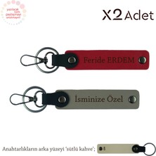 Sevgiliye Yıl Dönümü Sürprizi, Isimli & Soyisimli 2’li Anahtarlık Seti, Kül Gri-Kırmızı-Sütlü Kahve