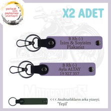 Motor Tutkunlarına, Isim Plaka ve B- Kan Grubu Yazılı Özel Üretim 2'li Anahtarlık, Armağan, Mor-Ysl