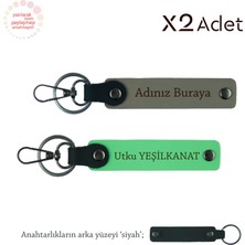 Sevgiliye Evlilik Teklifi Sürprizi, Isim & Soyisim Yazılı 2’li Anahtarlık Seti, Gri-F Yeşil-Siyah