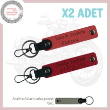 Isim Plaka Yazılı X2 Anahtarlık Set Taksi Şoförüne, Kurye’ye, Sürücüye Hediye, Nar Çiçeği-Kırmızı-Gr