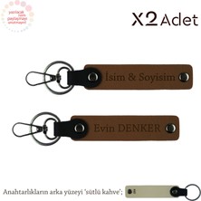 Kurumsal Şık Hediye, Isim Yazılı 2’li Anahtarlık Hediye Takımı, Açık Kahve-Sütlü Kahve