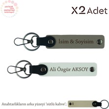 Yeni Evlilere Romantik Sürpriz, Isimli 2’li Anahtarlık Hediye Takımı, Kül Gri-Beyaz-Sütlü Kahve