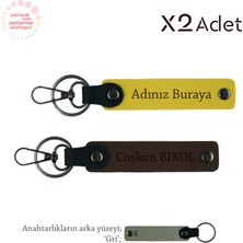 Kardeşe Romantik Armağan, Isim & Soyisim Yazılı 2’li Anahtarlık Seti, Sarı-Koyu Kahve-Gri