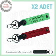 Motor Anahtarlarına Şıklık Katar – Deri ve Kişiselleştirilebilir 2’li Set, Kırmızı-F Yeşil-Syh