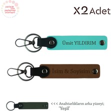 Her Yaşta Sevdiklerin Için Kişiye Özel Isimli 2’li Anahtarlık Seti, Açık Kahve-Turkuaz-Yeşil