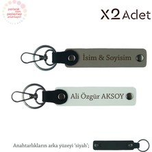 Komşuya Manevi Hediye, Isim & Soyisim Yazılı 2’li Anahtarlık Seti, Kül Gri-Beyaz-Siyah