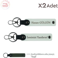 Doğum Gününe Özel Tasarım – 2’li Isim ve Soyadı Yazılı Anahtarlık Hediyelik Set, Beyaz-Yeşil