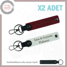 Sevgili Motorculara Hediye, Isim ve Plaka Yazılı Deri 2’li Anahtarlık Takımı, Beyaz-Bordo-Syh