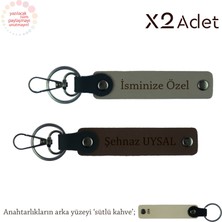 Komşuya 14 Şubat Hediyesi, Isimli & Soyisimli 2’li Anahtarlık Seti, Kül Gri-Koyu Kahve-Sütlü Kahve