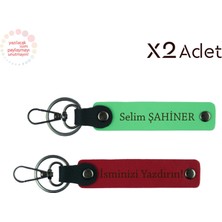 Doğum Gününe Ince Hediye,kişisel Isimli 2’li Anahtarlık Takımı, Kırmızı-Fıstık Yeşil