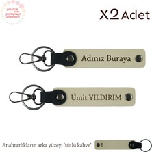 Sevgiliye Anlamlı Jest, Isim & Soyisim Yazılı 2’li Anahtarlık Seti, Sütlü Kahve-Sütlü Kahve