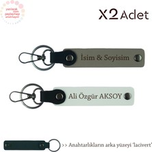 Kardeşe Yılbaşı Jest, Isim Yazılı 2’li Anahtarlık Takımı, Kül Gri-Beyaz-Lacivert