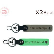 Şirket Çalışanlarına Özel Hediye – Isme Özel 2’li Anahtarlık Takımı, Kül Gri-Fıstık Yeşil