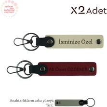 Hemşireye Anlamlı Jest, Isimli & Soyisimli 2’li Anahtarlık Hediye Takımı, Sütlü Kahve-Bordo-Gri