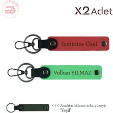 Kuzene Doğum Günü Hediyesi, Isim Yazılı 2’li Anahtarlık Hediye Takımı, Nar Çiçeği-Fıstık Yeşil-Yeşil