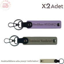 Sevgiliye 14 Şubat Hediyesi, Isim Yazılı 2’li Anahtarlık Hediye Takımı, Gri-Mor Menekşe-Sütlü Kahve