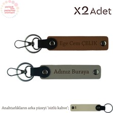 Babaya Yılbaşı Hediyesi, Isim & Soyisim Yazılı 2’li Anahtarlık Seti, Kül Gri-Açık Kahve-Sütlü Kahve