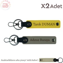 Sevgiliye Evlilik Yıldönümü Jest, Isimli 2’li Anahtarlık Takımı, Kül Gri-Sarı-Sütlü Kahve