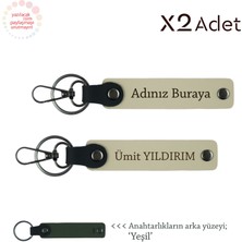 Komşuya Yılbaşı Jest, Isim Yazılı 2’li Anahtarlık Seti, Sütlü Kahve-Yeşil